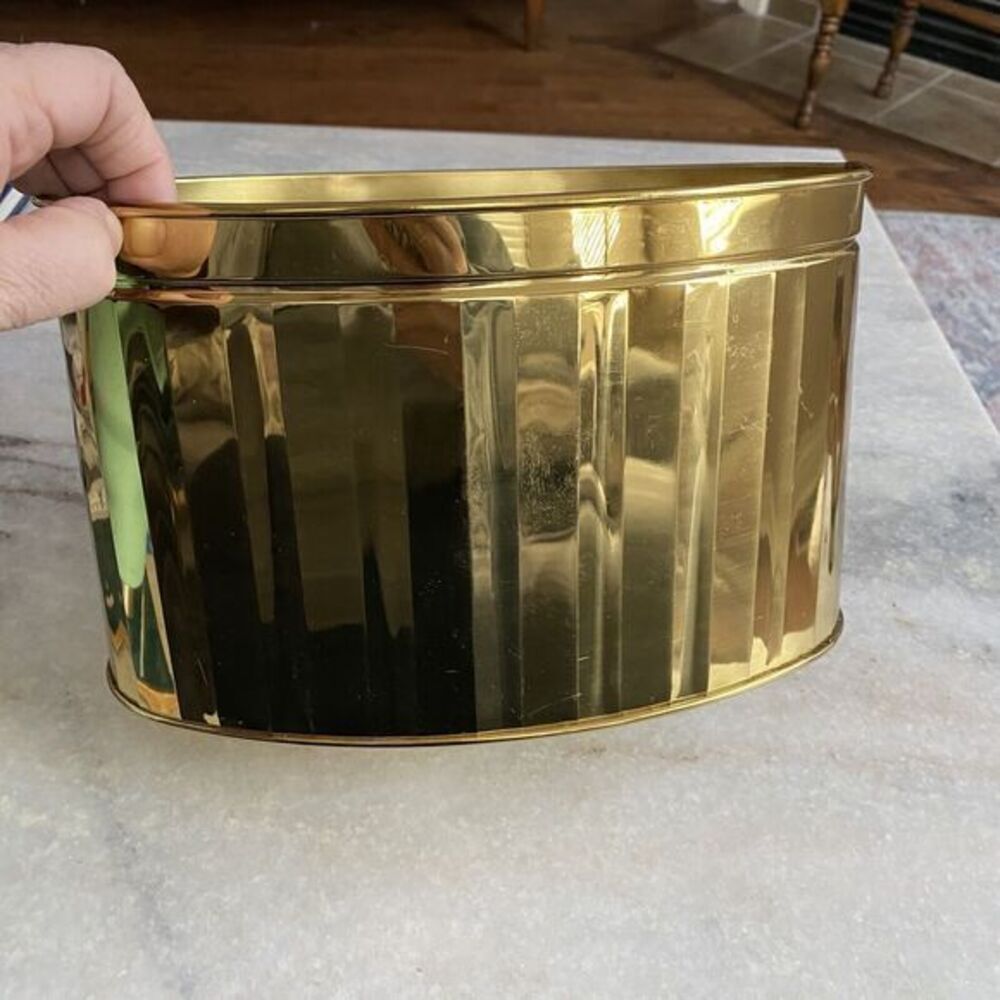Vintage Solid Brass Oval Planter 10 x 6 x 6 Made in USA Ribbed Faceted Patina